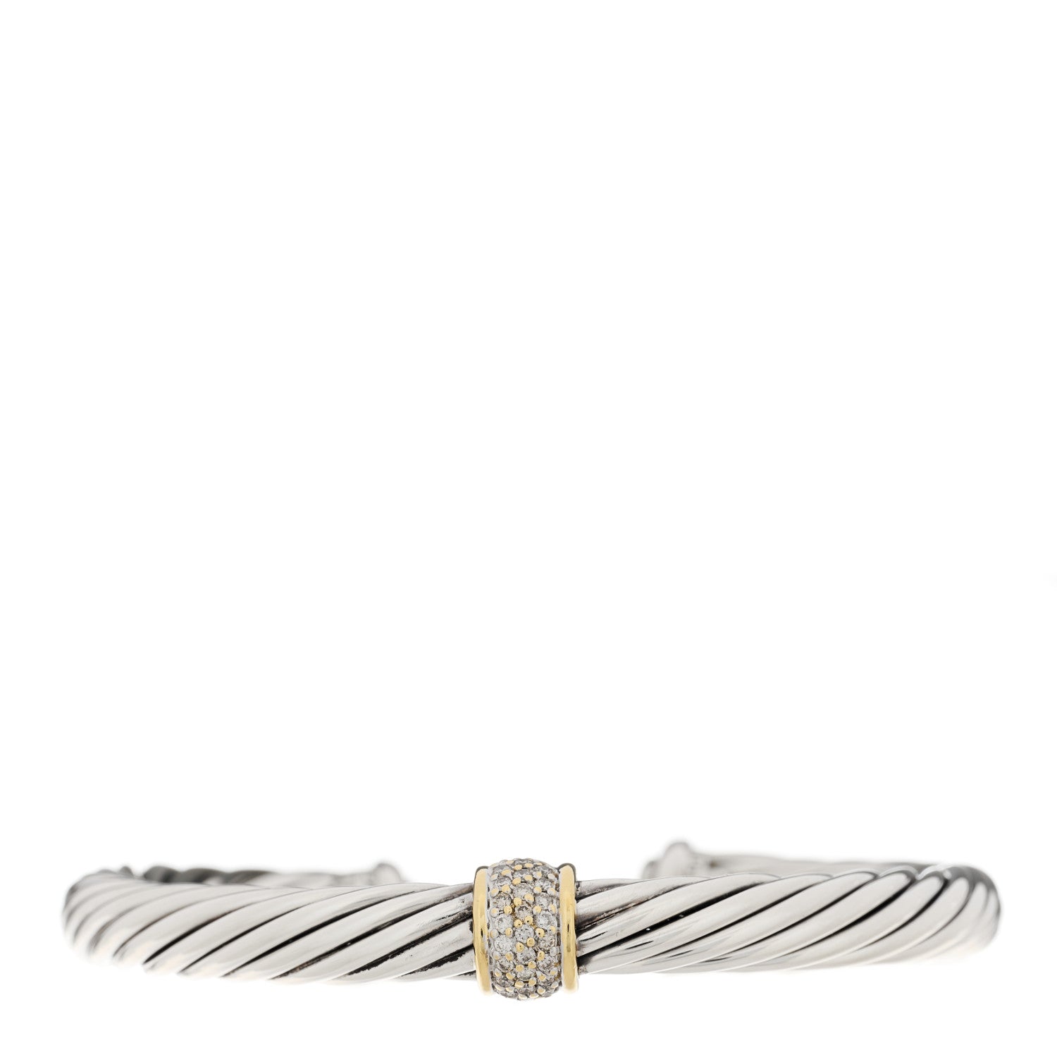 David Yurman Sterling Silver 18K Yellow Gold Diamond 7mm Cable Classics Station Bracelet 1 of 4