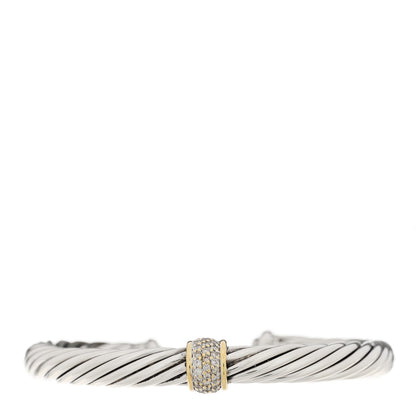 David Yurman Sterling Silver 18K Yellow Gold Diamond 7mm Cable Classics Station Bracelet 1 of 4