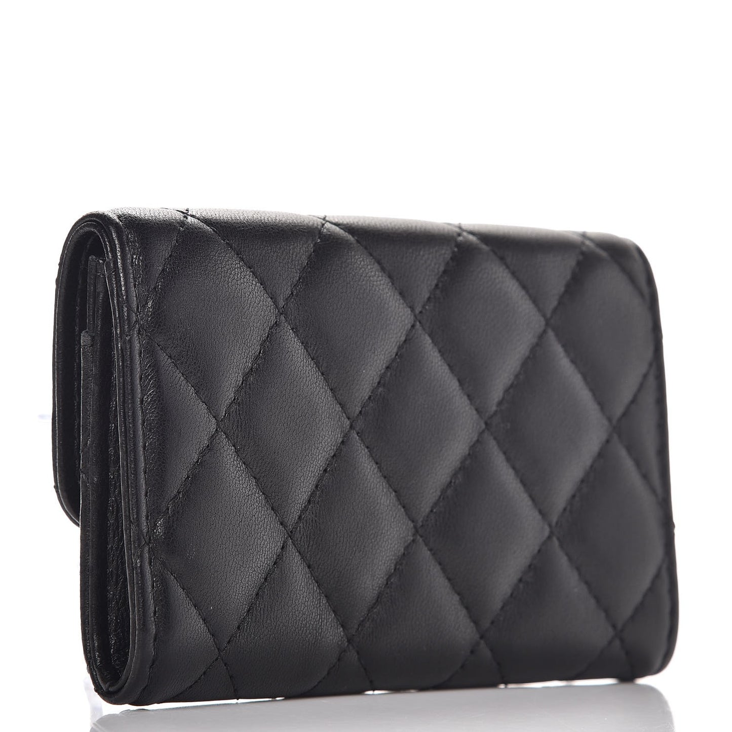 Lambskin Quilted Flap Card Holder Black