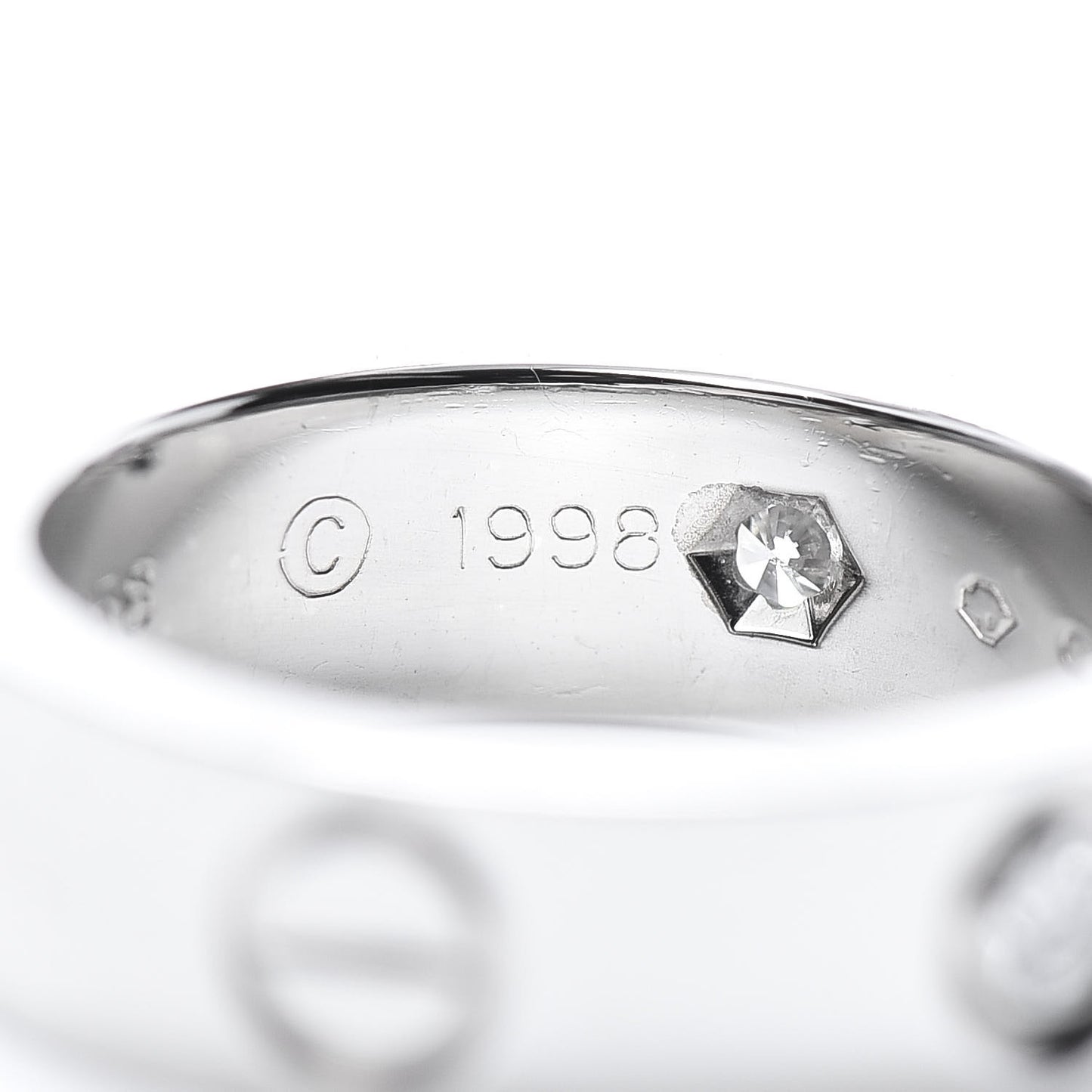 18K White Gold 3 Diamond 5.5mm LOVE Ring 49 4.75