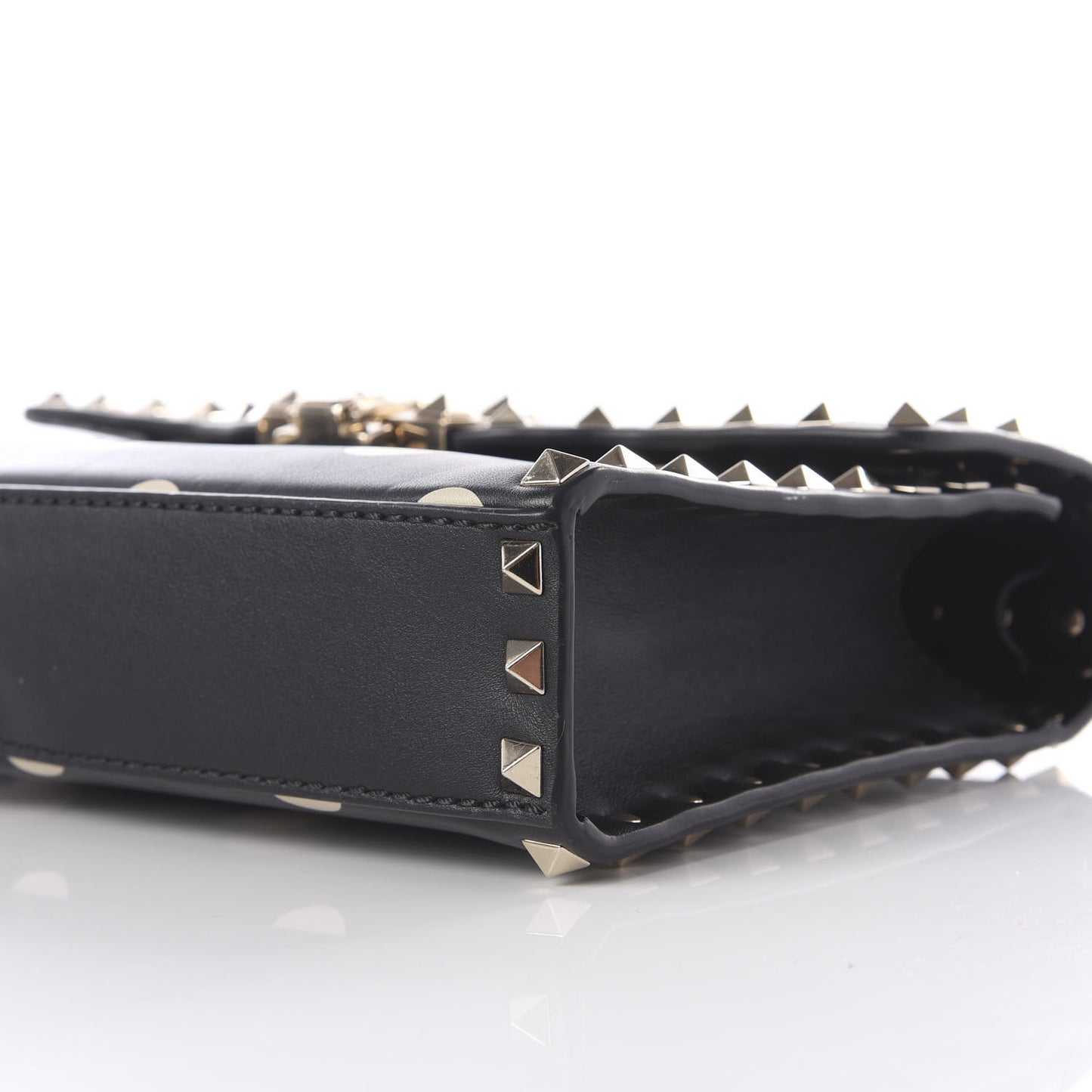 Vitello Polka Dot Medium Rockstud Flip Lock Crossbody Bag Black Light Ivory