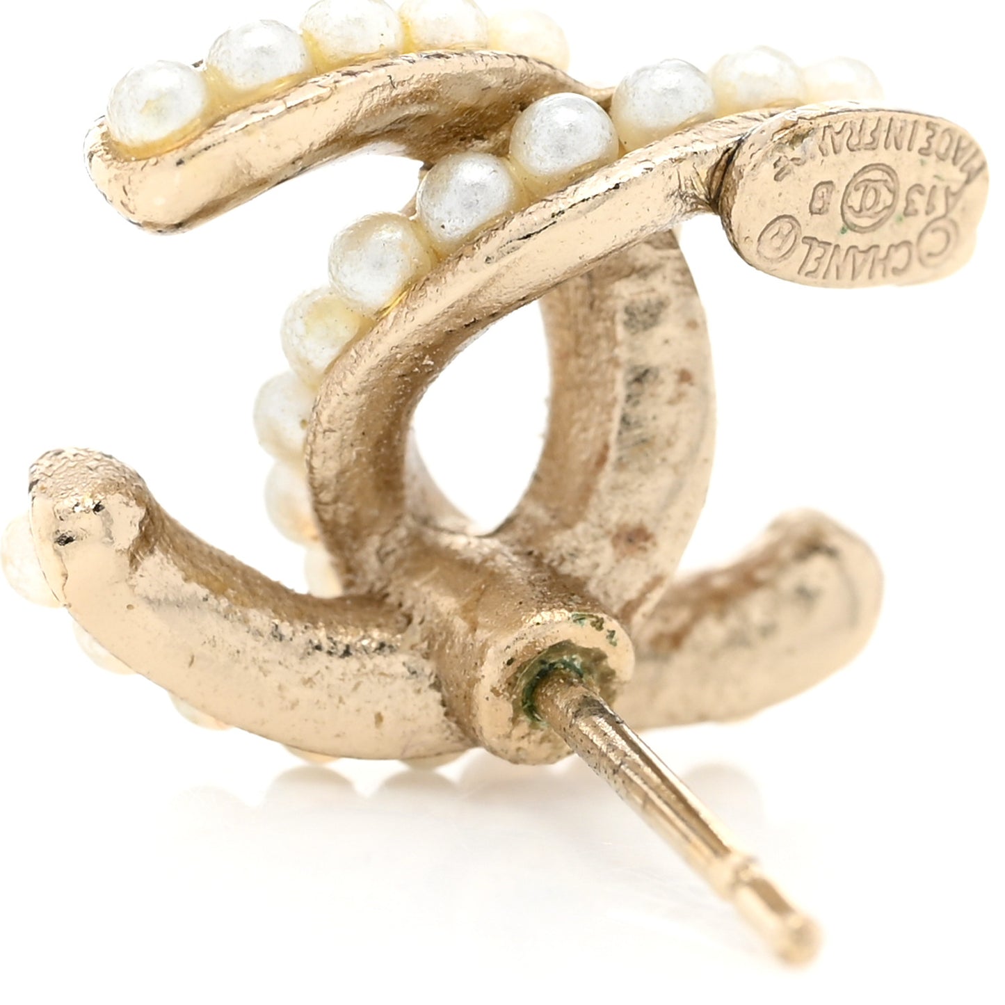 Pearl Twisted CC Earrings Light Gold White