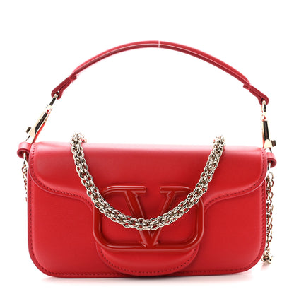 Valentino Garavani Calfskin Enamel Vlogo Small Loco Shoulder Bag Rouge Pur 1 of 9