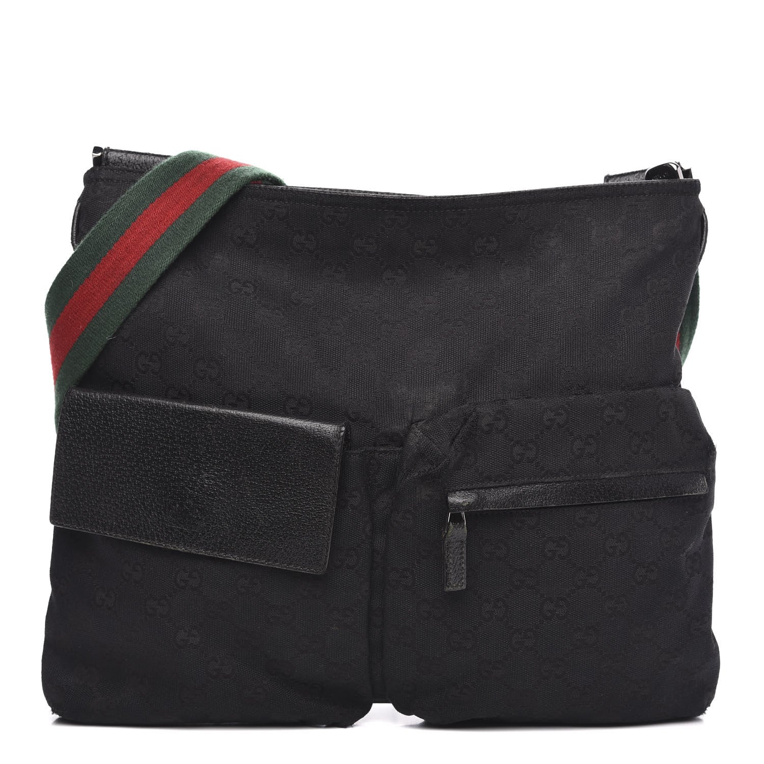 Gucci Monogram Web Medium Double Pocket Messenger Bag Black 1 of 14