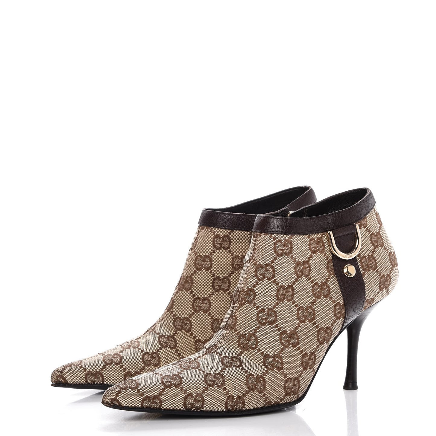 Monogram Textured Calfskin D Ring Ankle Booties 6.5 Beige Ebony Cocoa