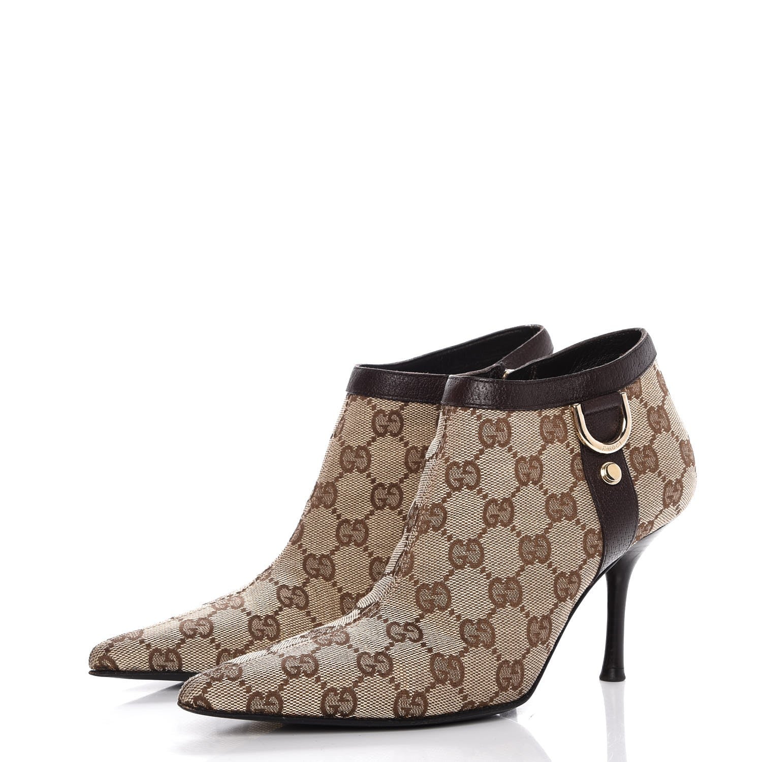Gucci Monogram Textured Calfskin D Ring Ankle Booties 6.5 Beige Ebony Cocoa 3 of 12
