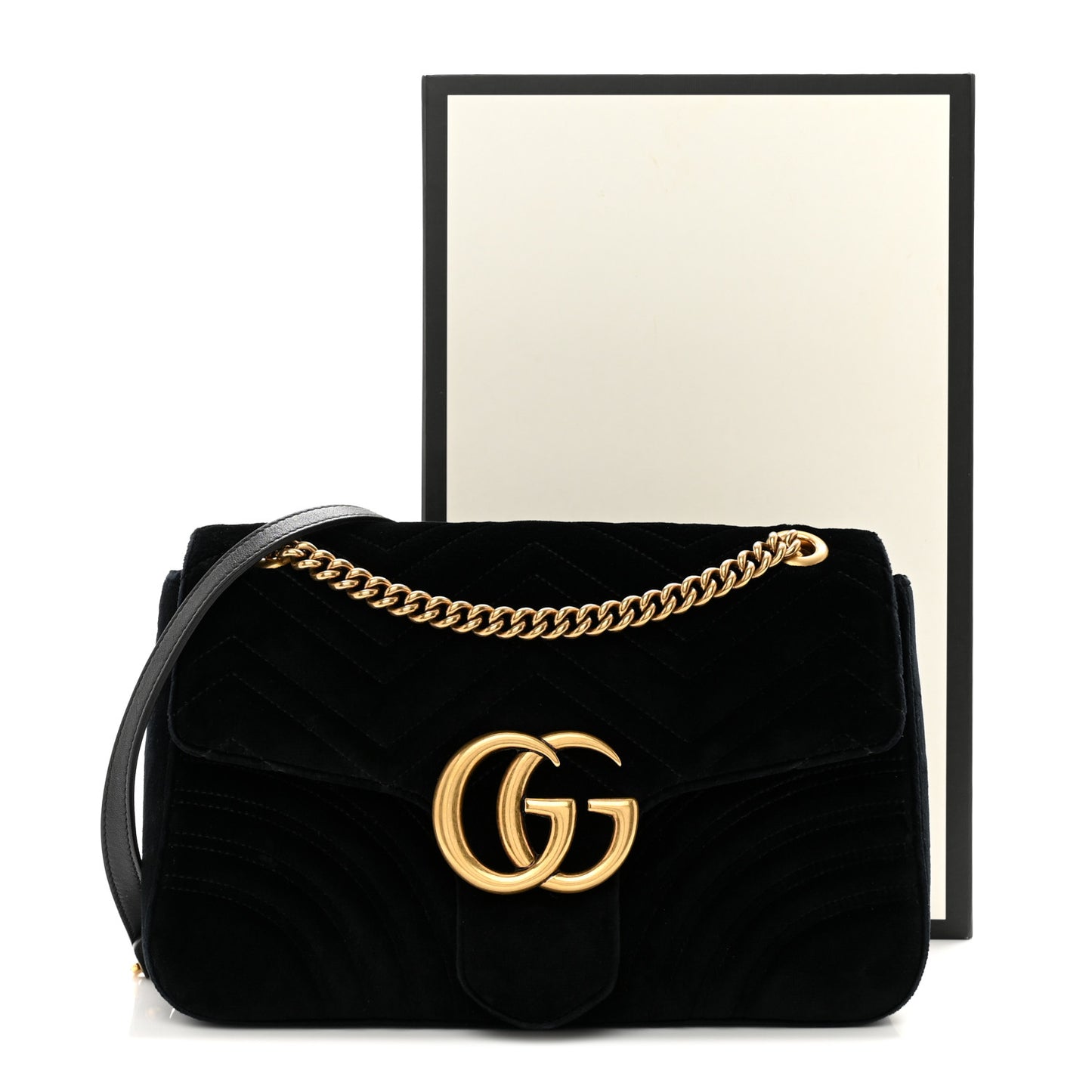 Velvet Matelasse Medium GG Marmont Shoulder Bag Black
