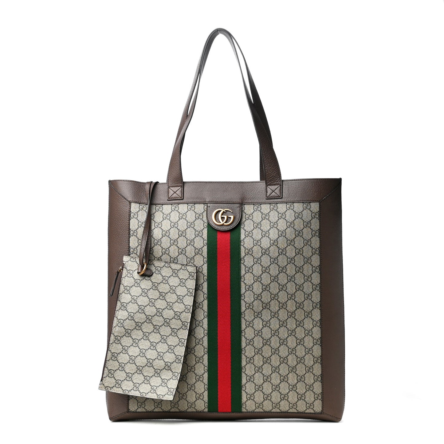 GG Supreme Monogram Web Large Ophidia Vertical Shopping Tote Brown