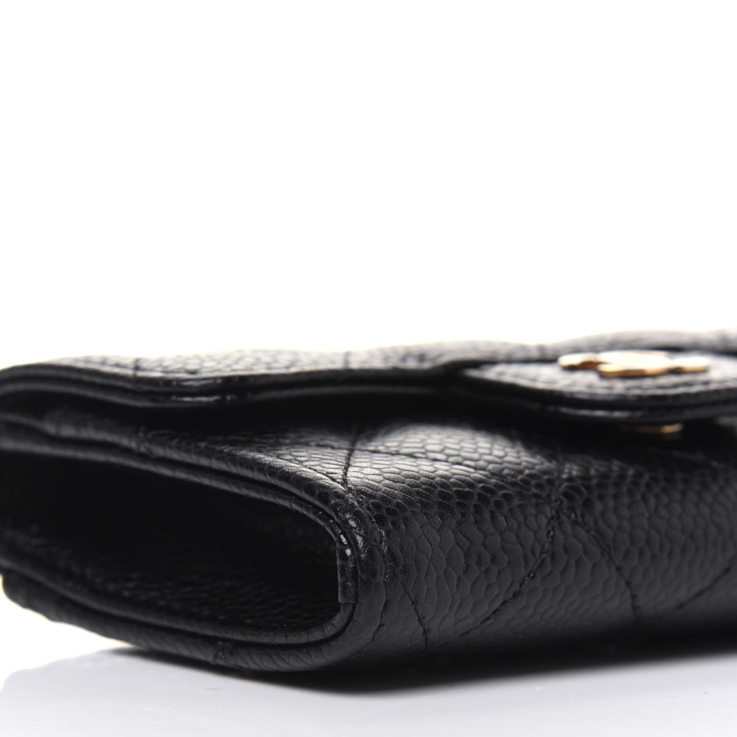 Caviar Quilted Flap Card Holder Wallet Black
