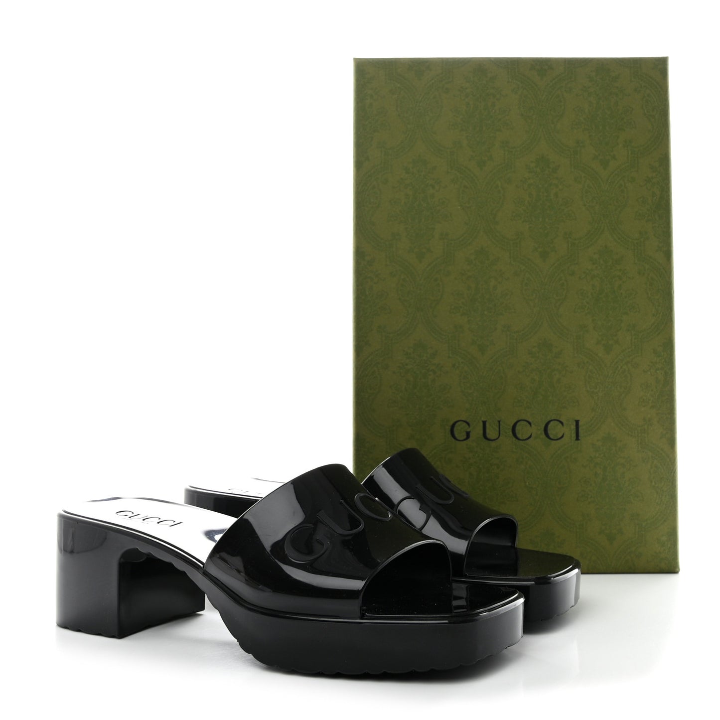 Rubber Gucci Logo Womens Platform 20/60mm Slide Sandals 37 Black