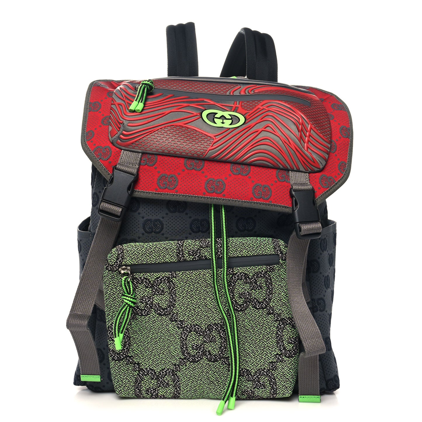 Jersey GG Monogram All Over Pan Sport Double Buckle Backpack Grey Green Multicolor