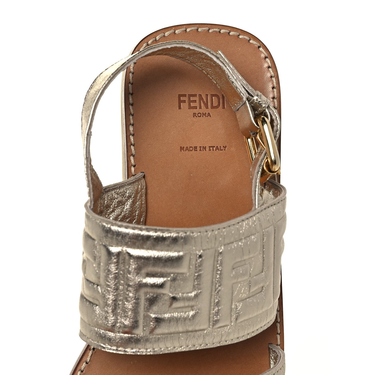 Metallic Nappa FF Embossed Slingback Slide Sandals 37 Gold