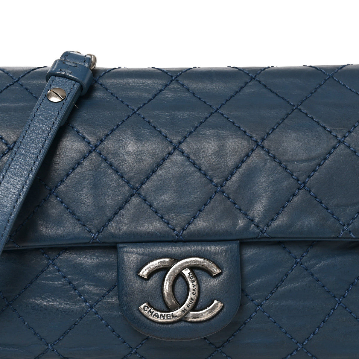 Iridescent Calfskin Medium Coco Daily Flap Blue