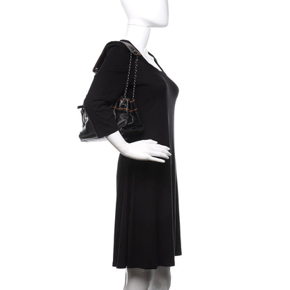 Chanel Lambskin Lax Accordion Hobo Black Orange 2 of 12