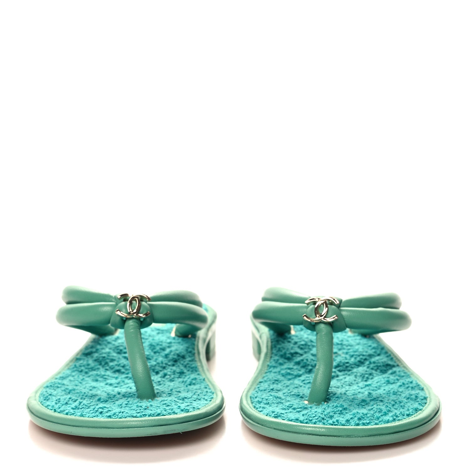 Chanel Lambskin Terry Cloth CC Thong Sandals 39 Green 3 of 8