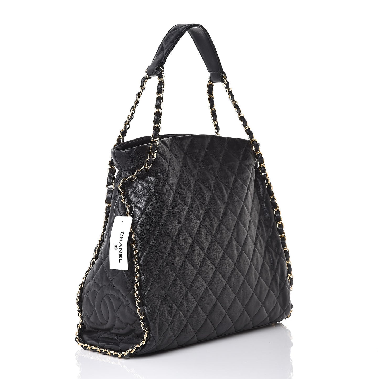 Calfskin Quilted Large Chain Me Hobo Black