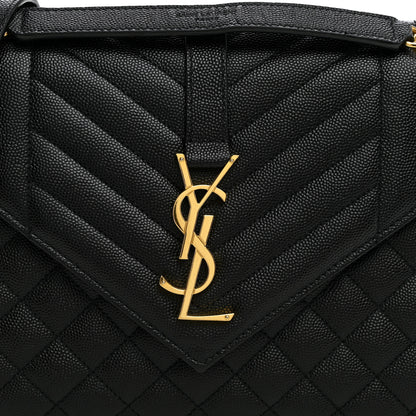 Saint Laurent Grain De Poudre Textured Mixed Matelasse Triquilt Medium Monogram Satchel Black 7 of 9