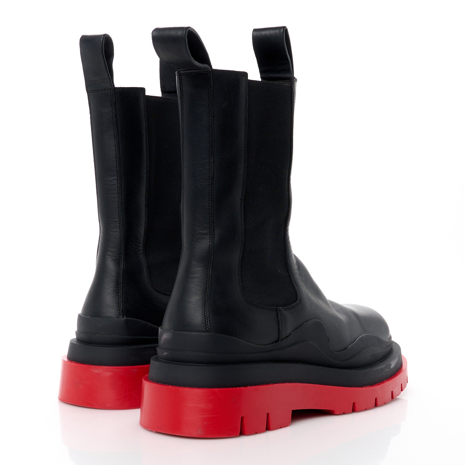 Bottega Veneta Calfskin The Tire Chelsea Boots 41 Black Bright Red 4 of 9