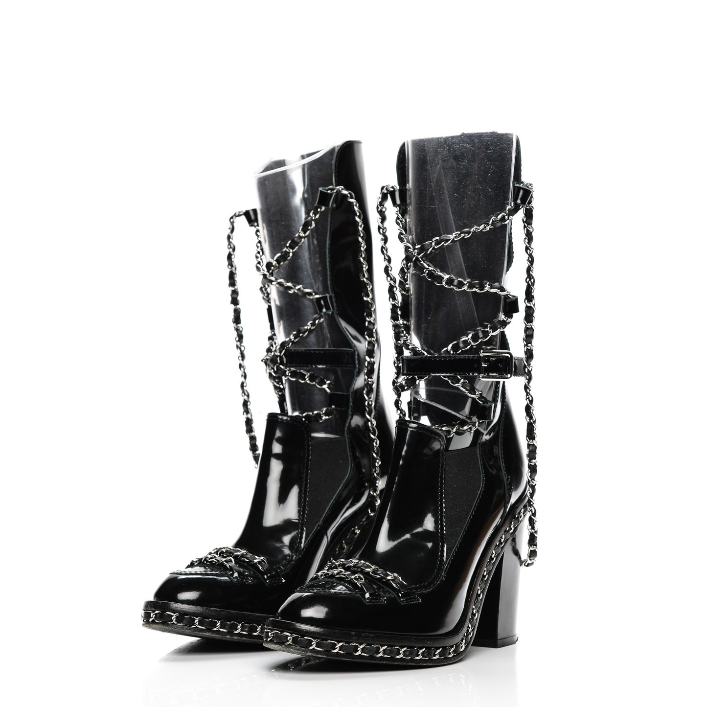 Patent Chained Tall Combat Boots 36.5 Black