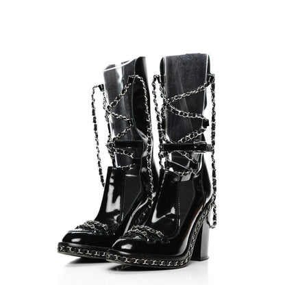 Chanel Patent Chained Tall Combat Boots 36.5 Black 3 of 8