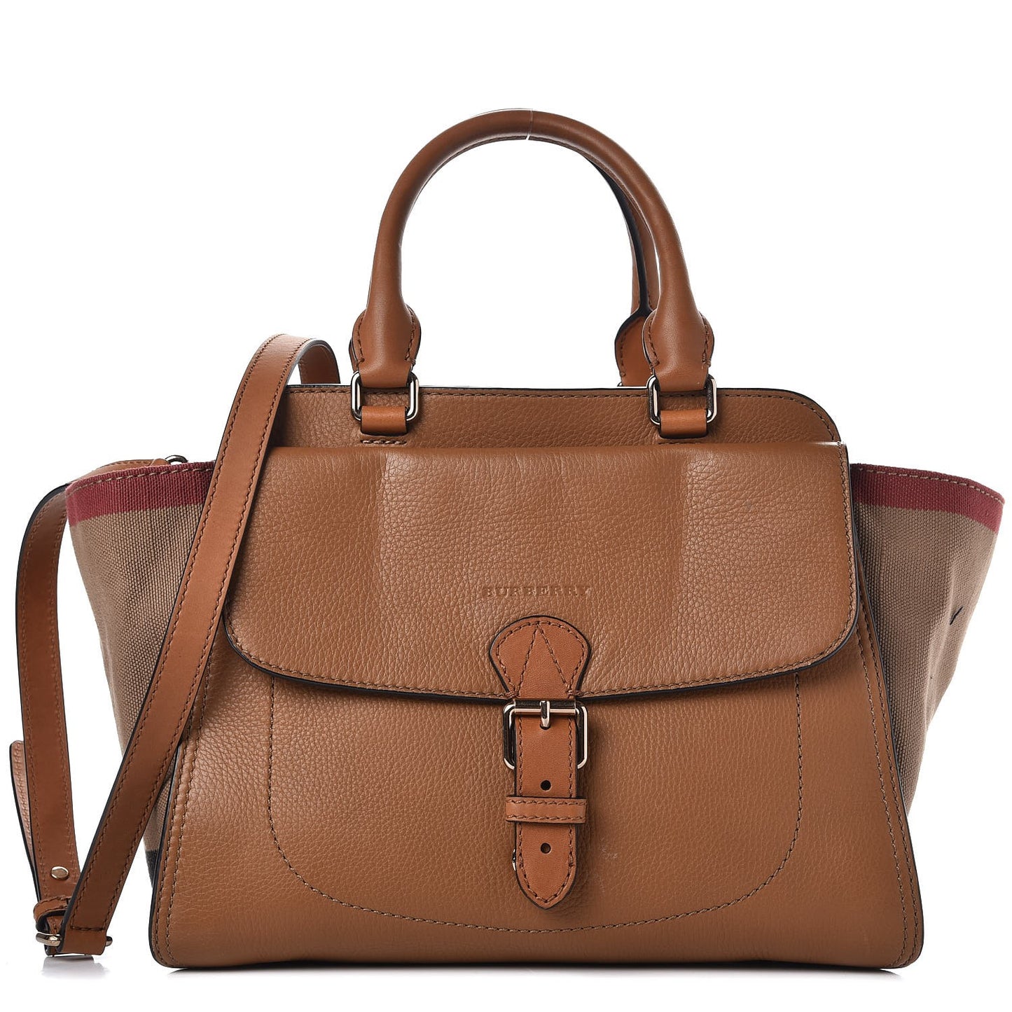 Mega Check Grained Calfskin Medium Harcourt Satchel Saddle Brown