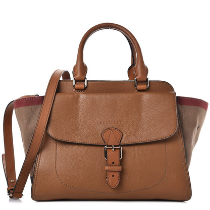 Burberry Mega Check Grained Calfskin Medium Harcourt Satchel Saddle Brown 1 of 9