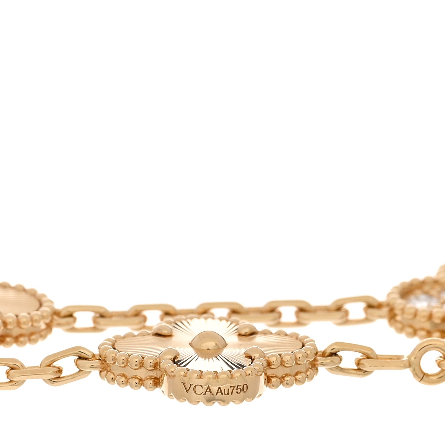 18K Yellow Gold Diamond 5 Motifs Guilloche Vintage Alhambra Bracelet