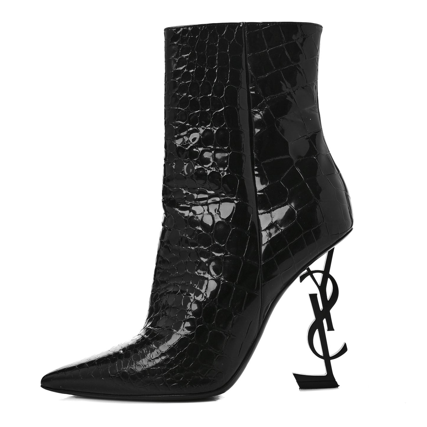 Alligator Embossed Patent Calfskin Opyum 110 Ankle Boots 40 Black