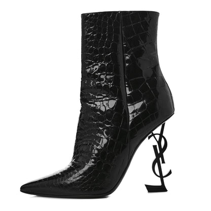 Saint Laurent Alligator Embossed Patent Calfskin Opyum 110 Ankle Boots 40 Black 1 of 10