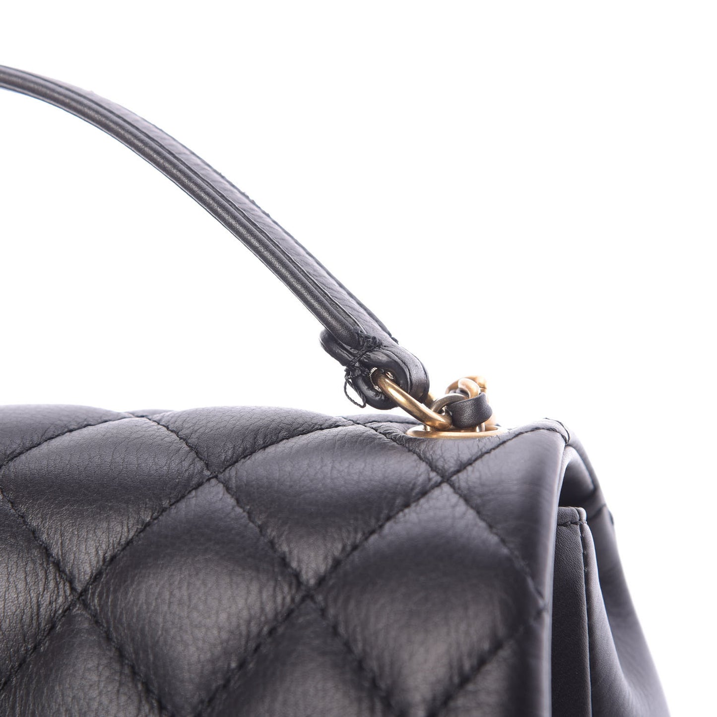 Calfskin Quilted Top Handle Flap Black