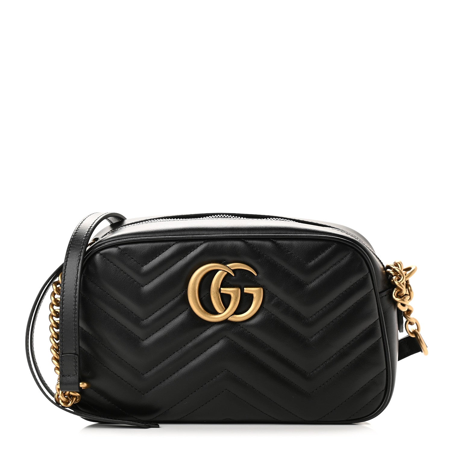 Gucci Calfskin Matelasse Small GG Marmont Chain Shoulder Bag Black 1 of 11