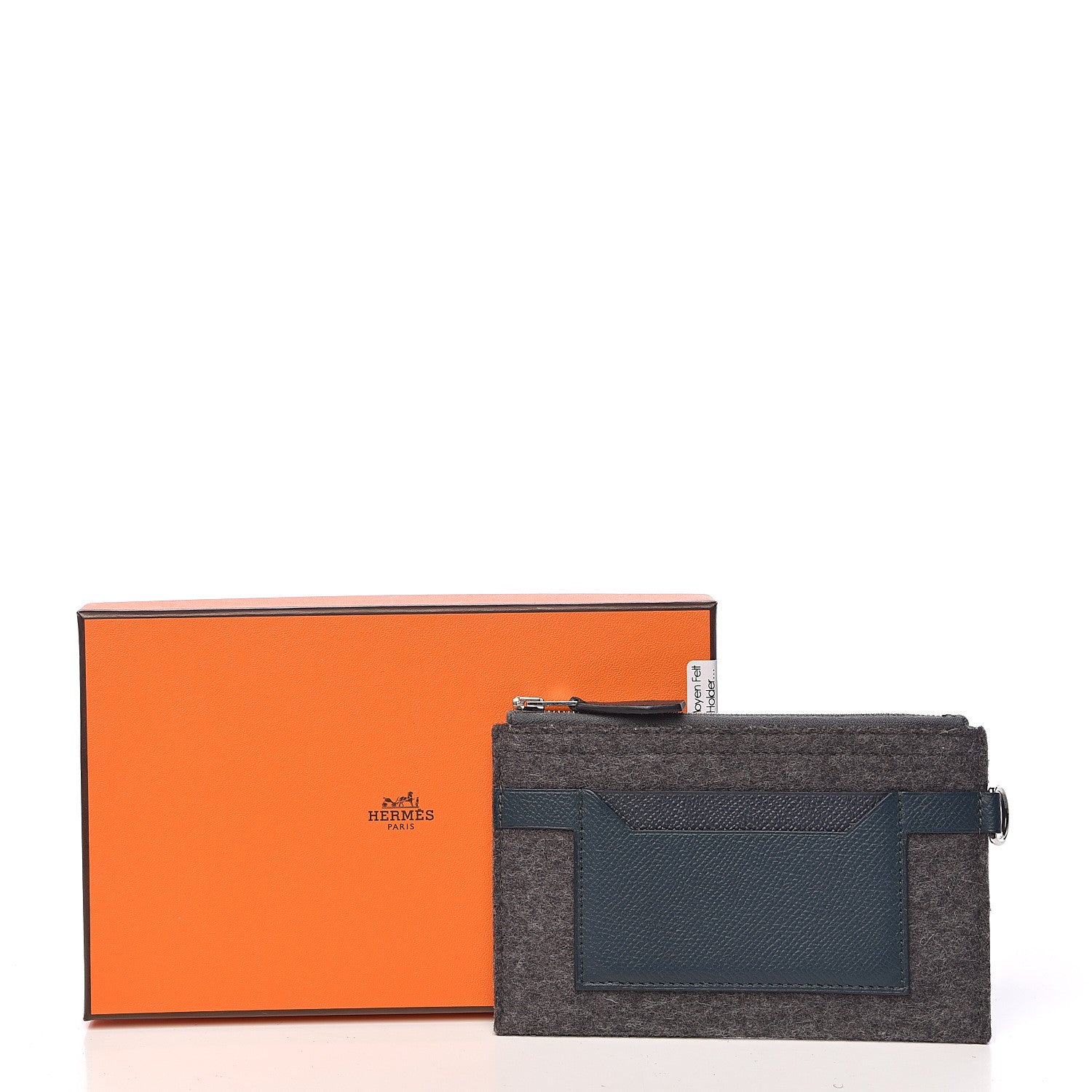 Hermes Felt Epsom Toodoo Card Holder Gris Moyen Indigo Vert Cypress 8 of 8
