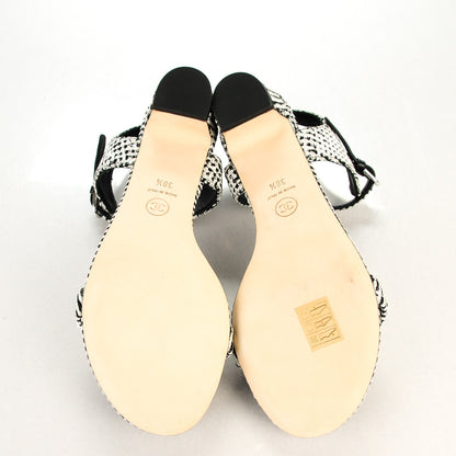 Chanel Tweed Chain Sandals 38.5 Black White 5 of 9