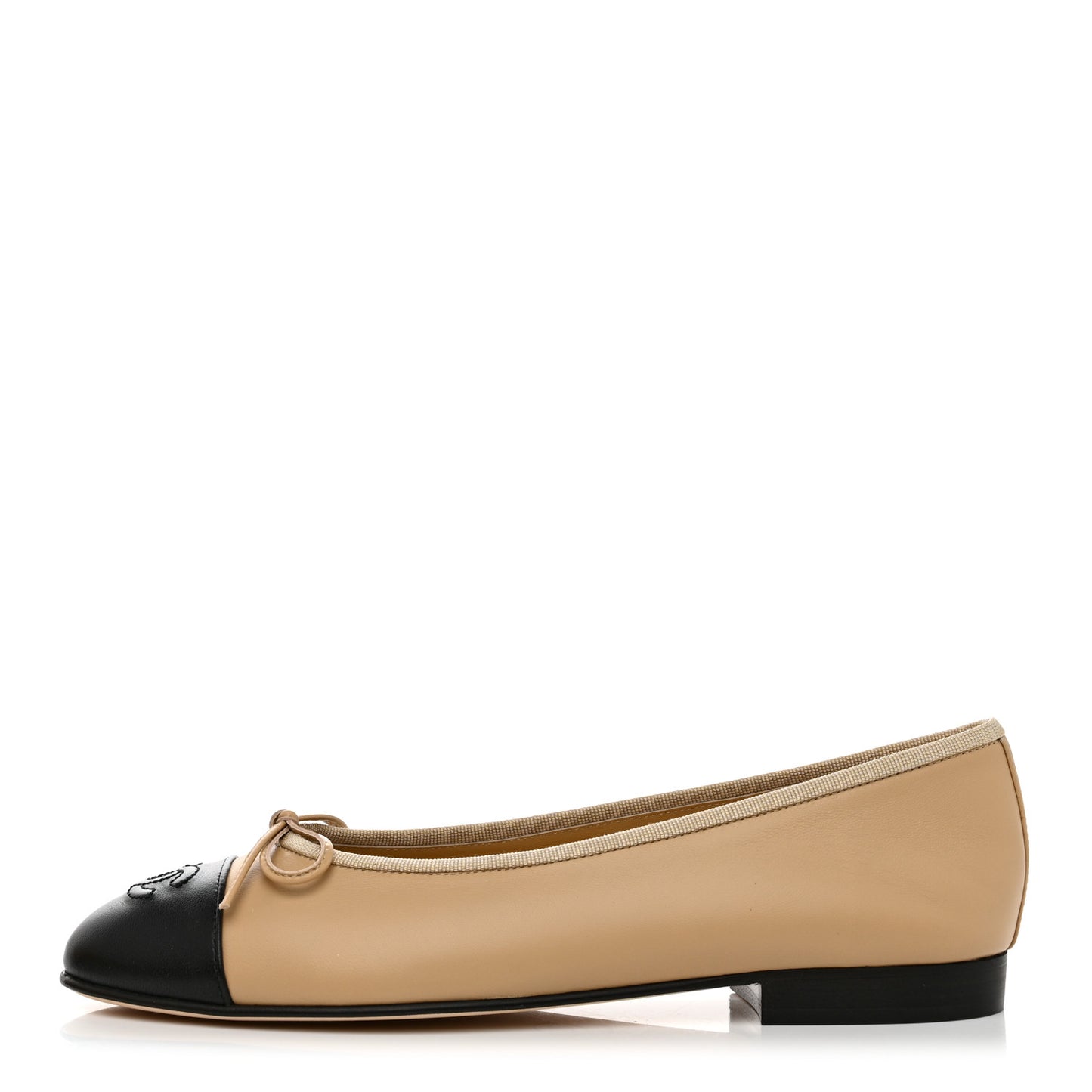 Lambskin Cap Toe CC Ballerina Flats 38 Beige Black