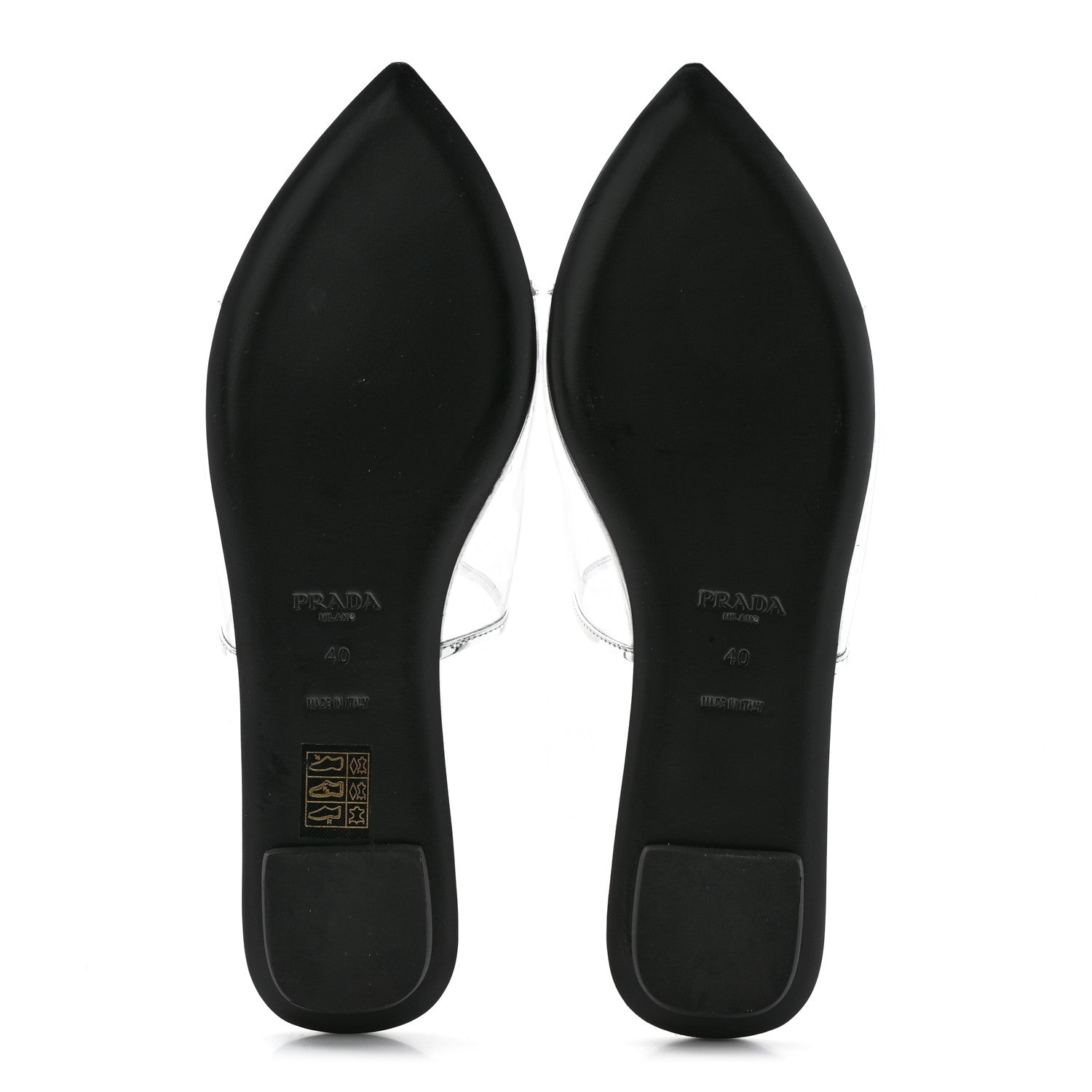 Prada Plexiglass Metallic Calfskin Metal Triangle Logo Ciabatte Flat Slide Sandals 40 Argento 5 of 12