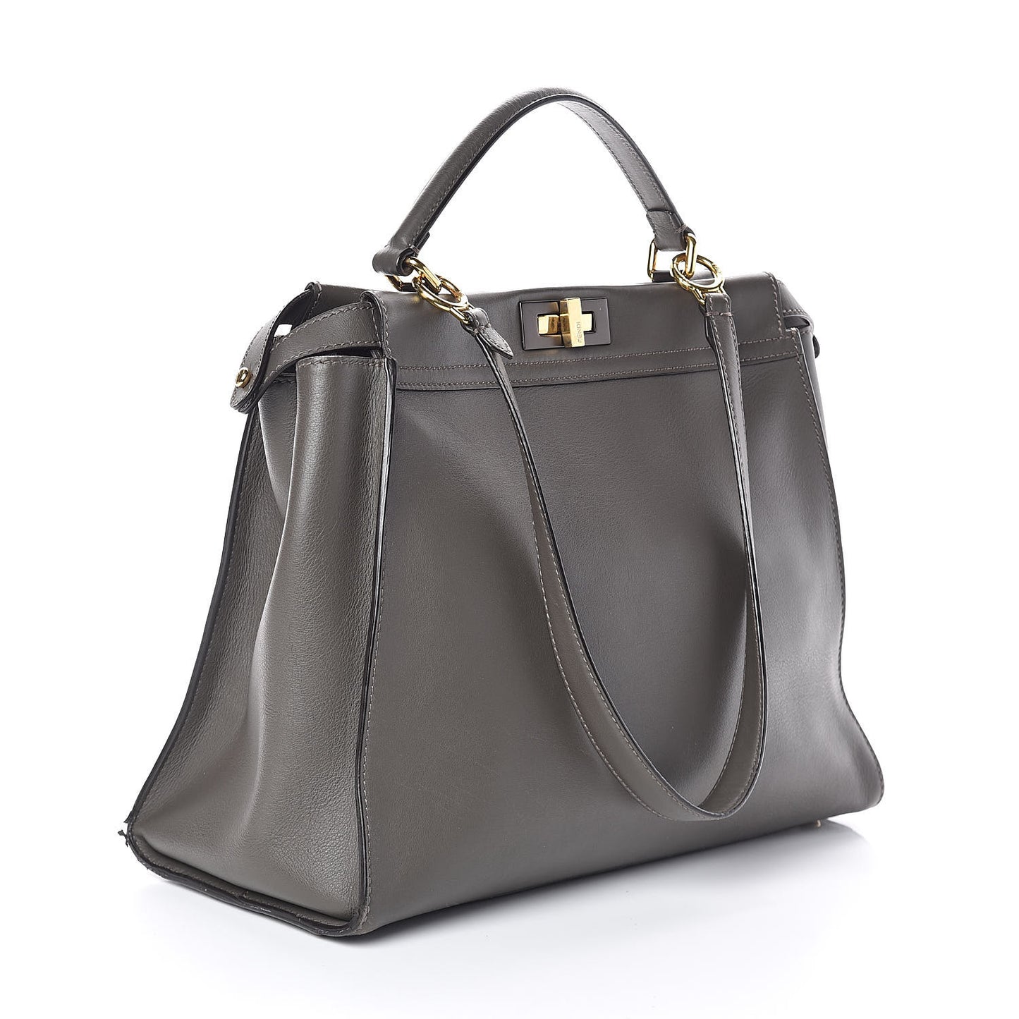 Calfskin Geometric Embroidered Large Peekaboo Iconic Satchel Grey