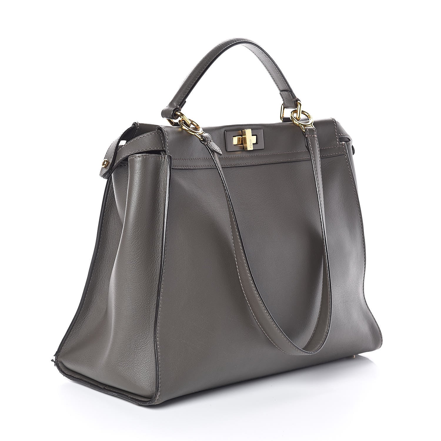 Fendi Calfskin Geometric Embroidered Large Peekaboo Iconic Satchel Grey 3 of 12