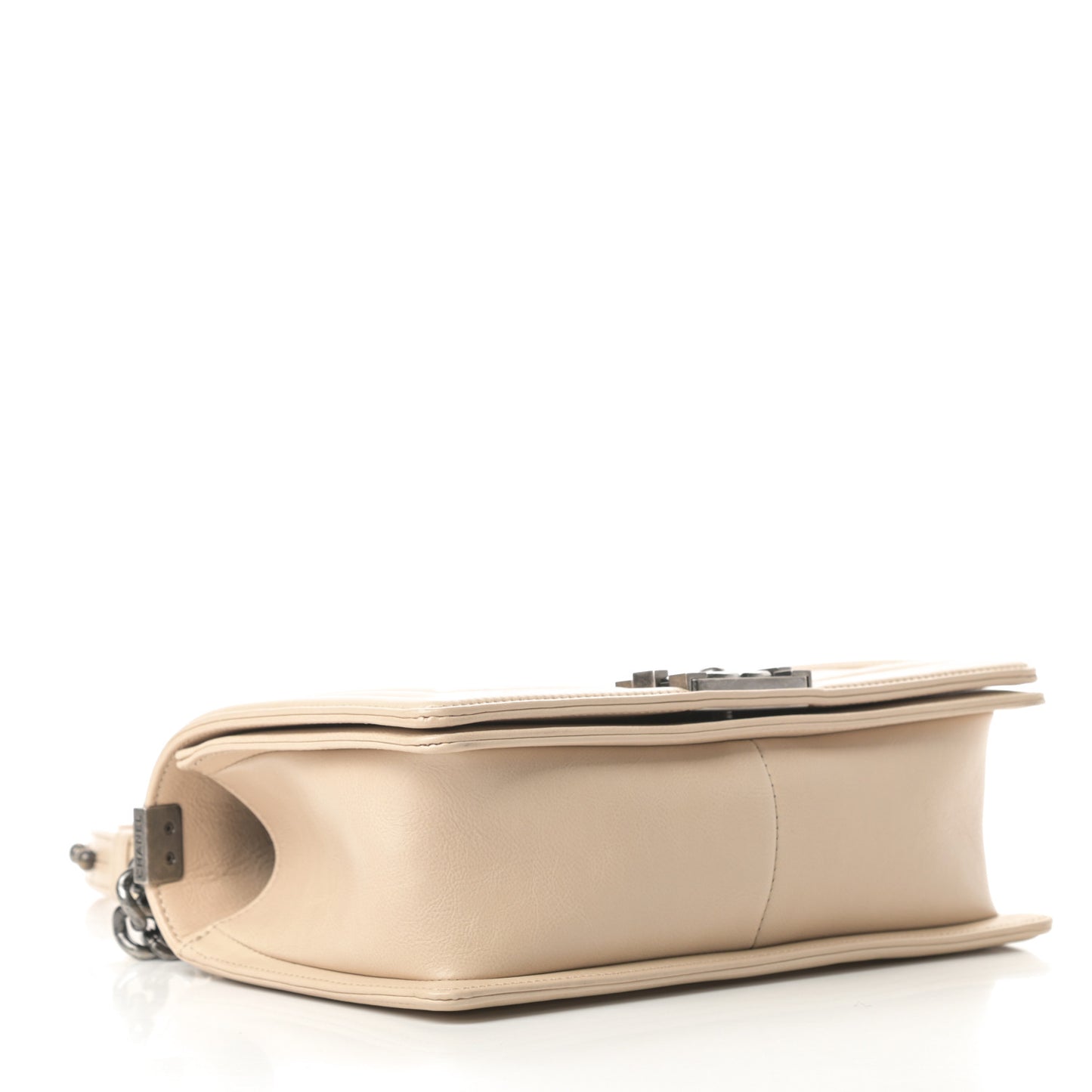 Calfskin Quilted Double Stitch Medium Boy Flap Beige