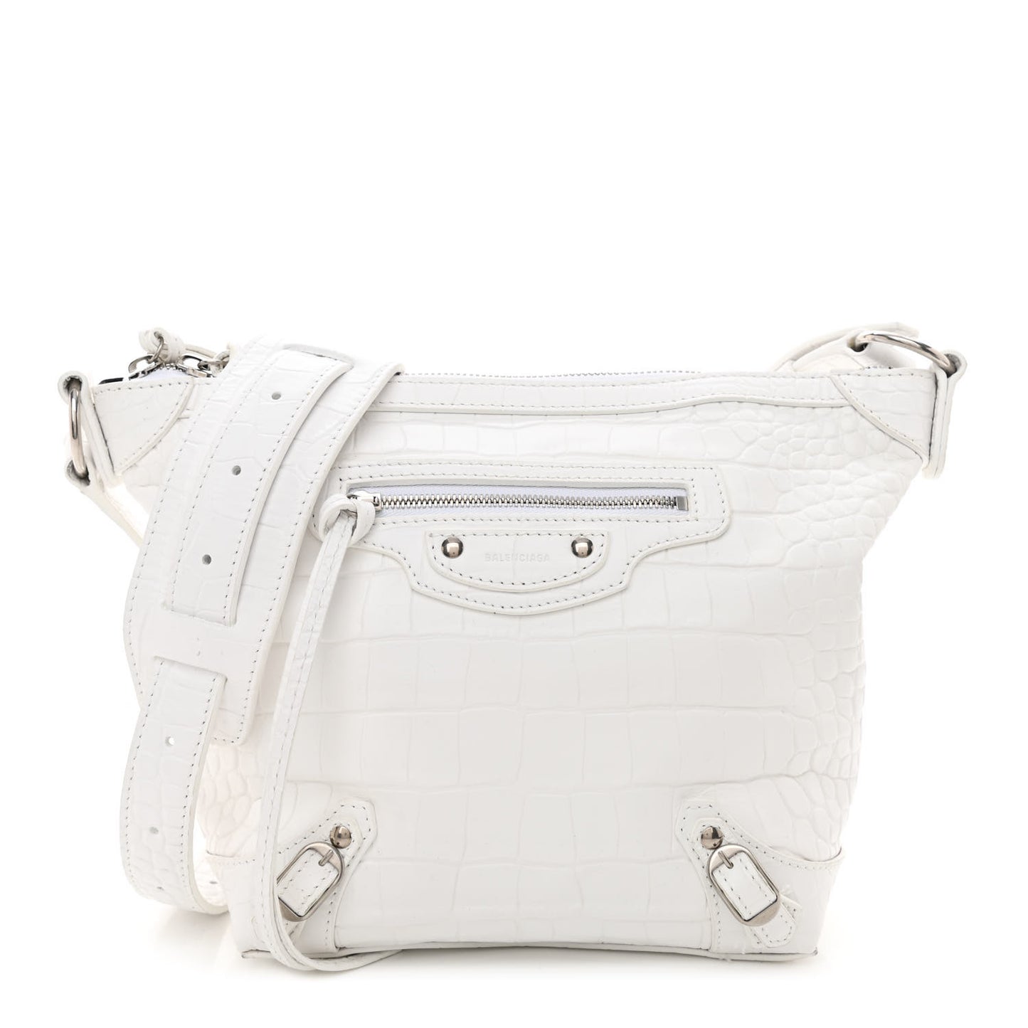 Extra Supple Calfskin Crocodile Embossed Neo Classic Hardware Hobo XS White