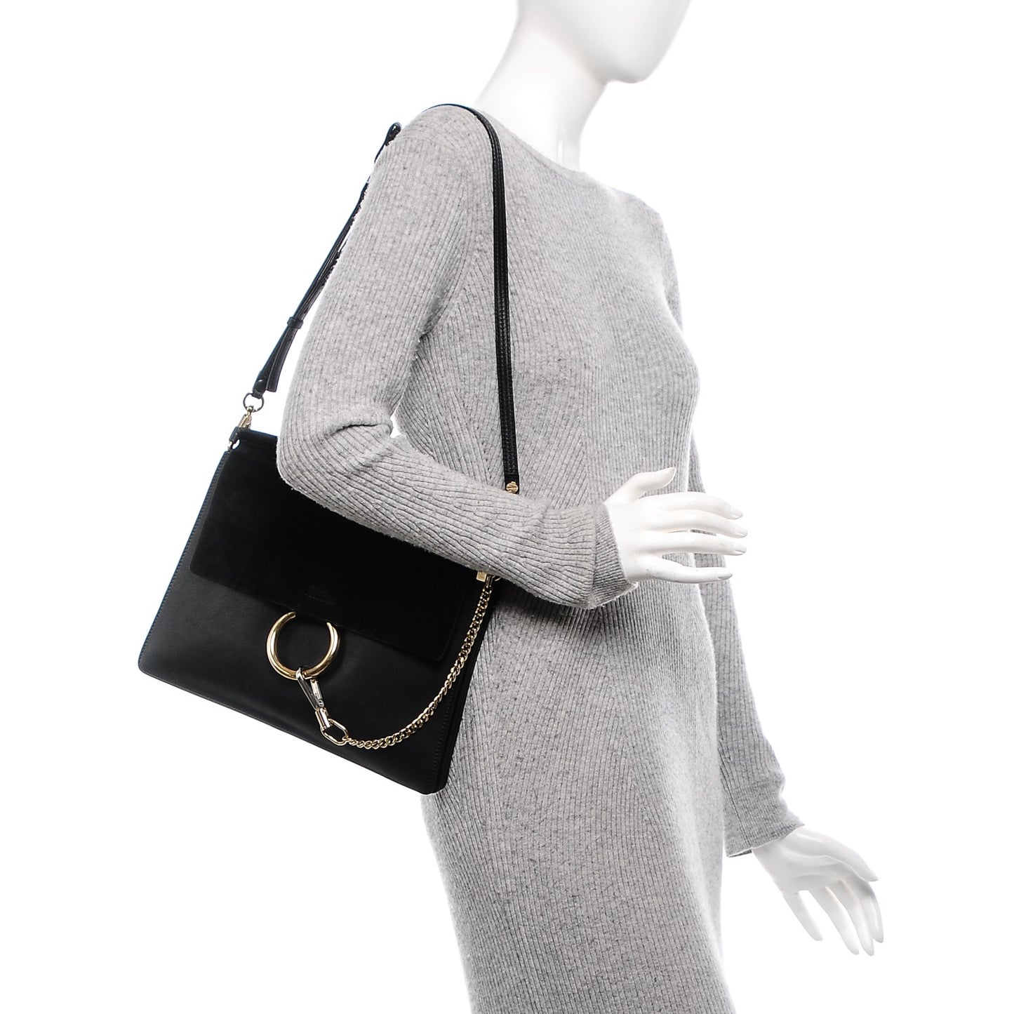 Suede Calfskin Medium Faye Shoulder Bag Black
