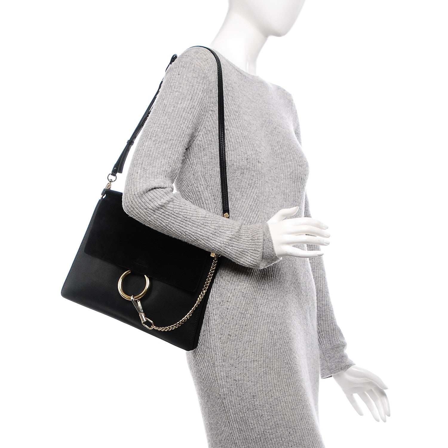Chloe Suede Calfskin Medium Faye Shoulder Bag Black 2 of 10