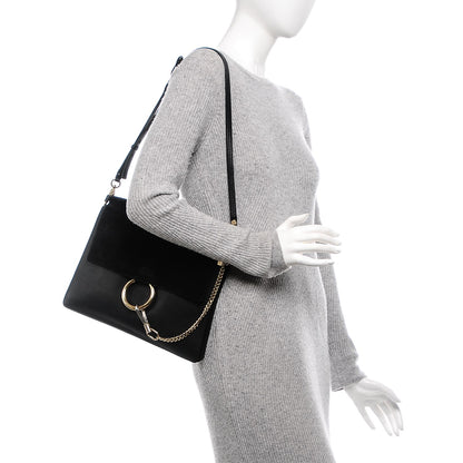 Chloe Suede Calfskin Medium Faye Shoulder Bag Black 2 of 10