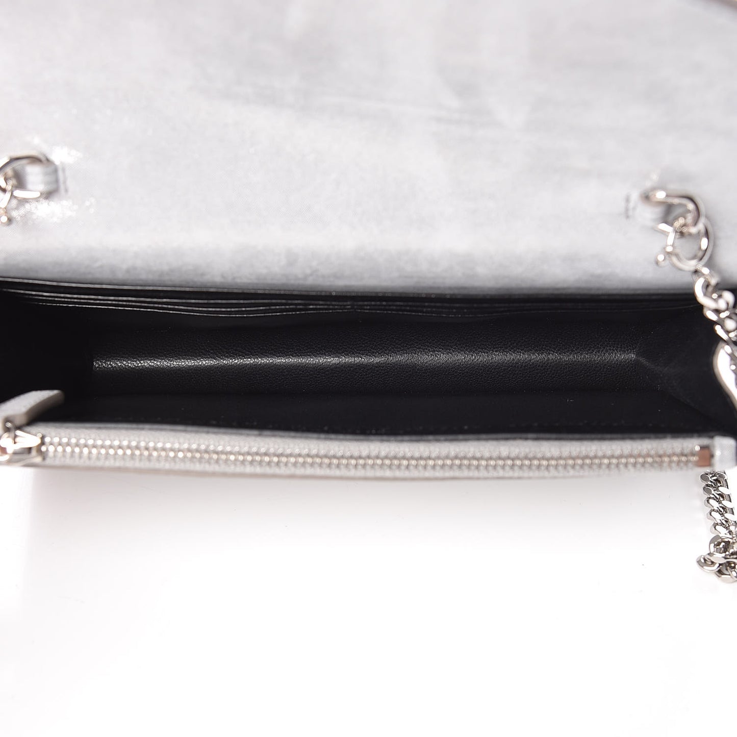 Metallic Fabric Monogram Envelope Chain Wallet Silver