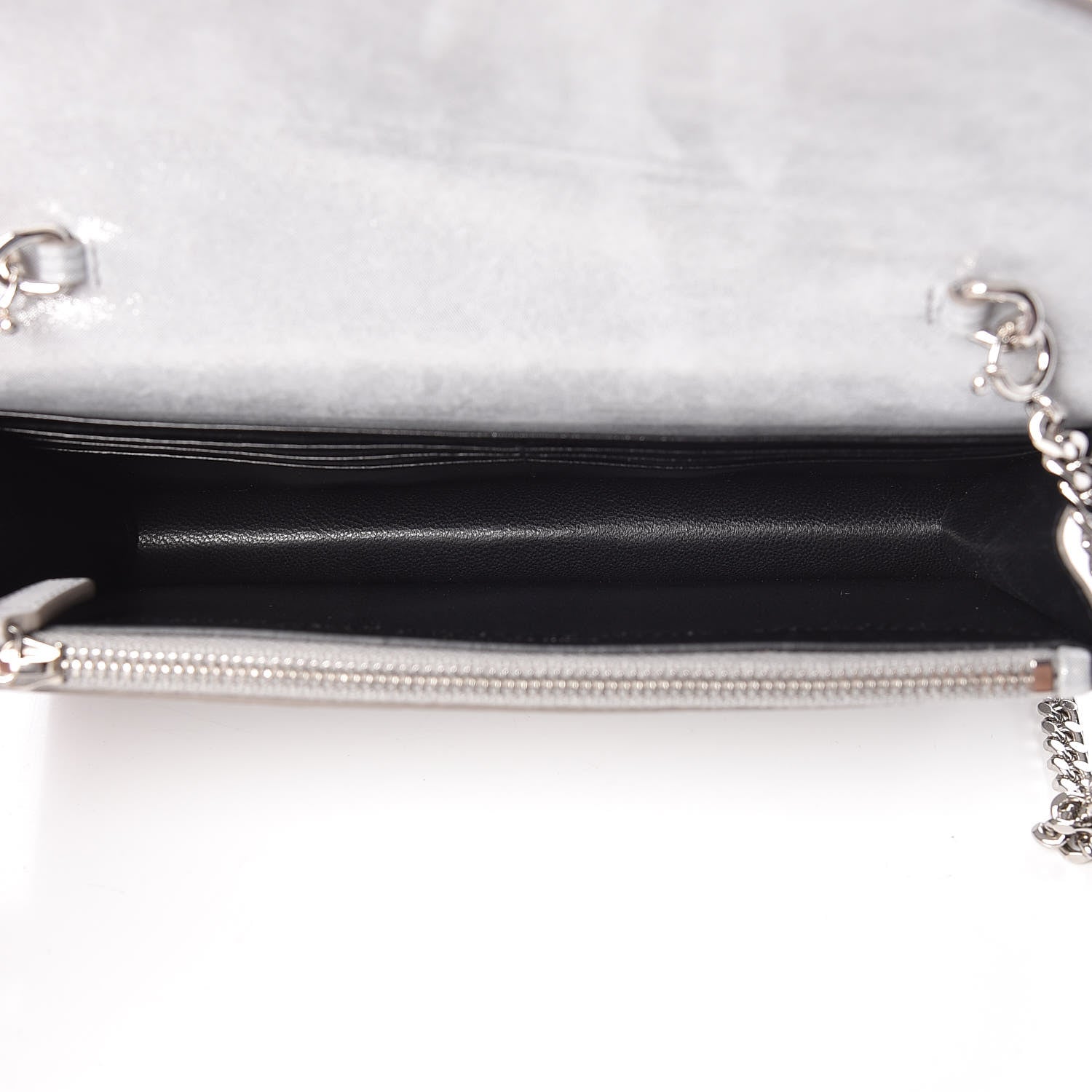 Saint Laurent Metallic Fabric Monogram Envelope Chain Wallet Silver 5 of 11