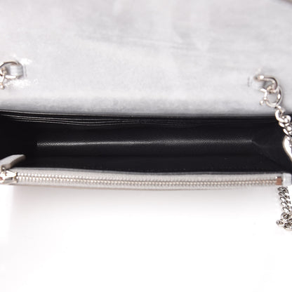 Saint Laurent Metallic Fabric Monogram Envelope Chain Wallet Silver 5 of 11