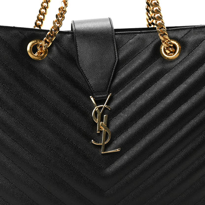 Saint Laurent Grain De Poudre Matelasse Chevron Monogram Shopping Bag Black 8 of 10