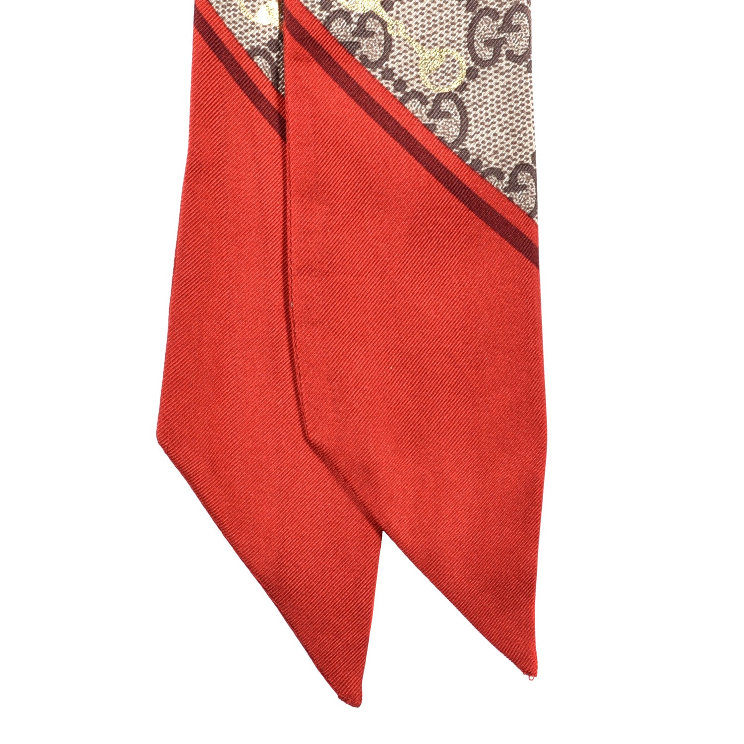 Gucci Silk Twill GG Monogram Gold Horsebity Neck Bow Scarf Flame 2 of 3