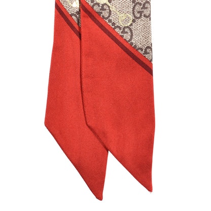 Gucci Silk Twill GG Monogram Gold Horsebity Neck Bow Scarf Flame 2 of 3
