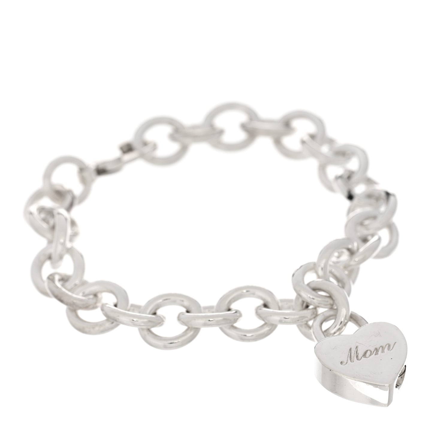 Sterling Silver Mom Heart Lock Charm Bracelet