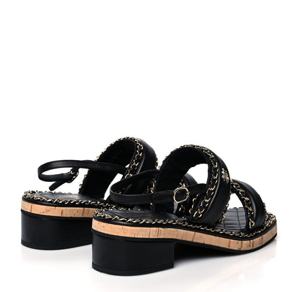 Chanel Lambskin Cork Chain Sandals 39 Black 4 of 8